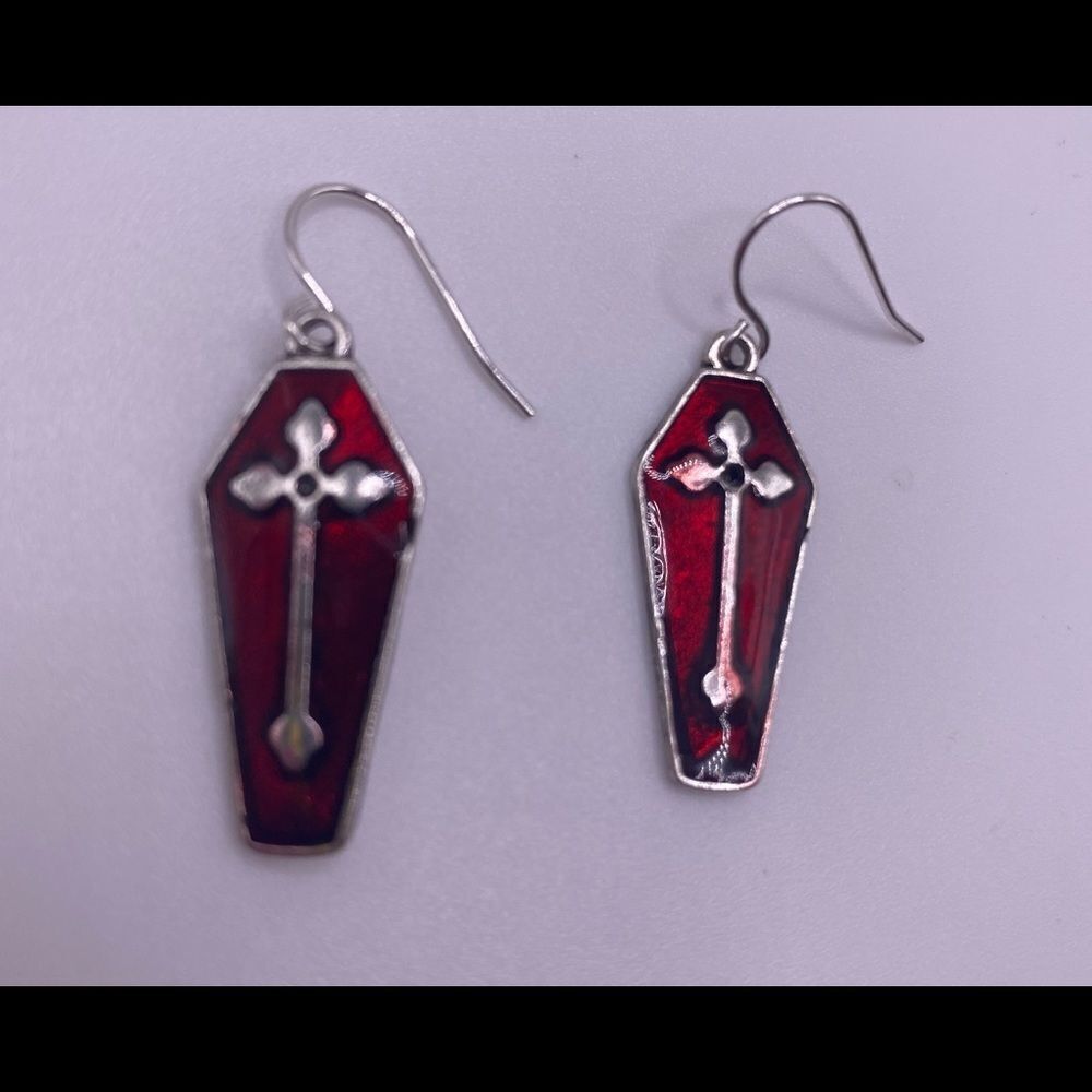 4/$20 Red Coffin Earrings